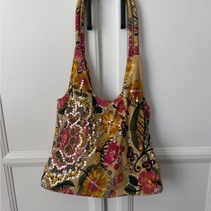 per una Floral Sequin Shoulder Bag - Mustard, Pink & Green